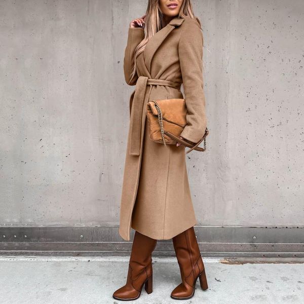 women's wool & blends vintage faux thin coat trench jacket ladies slim long belt overcoat femme chic outwear simple temperament, Black
women's wool & blends vintage faux thin coat trench jacket ladies slim long belt overcoat femme chic outwear simple temperament, Black