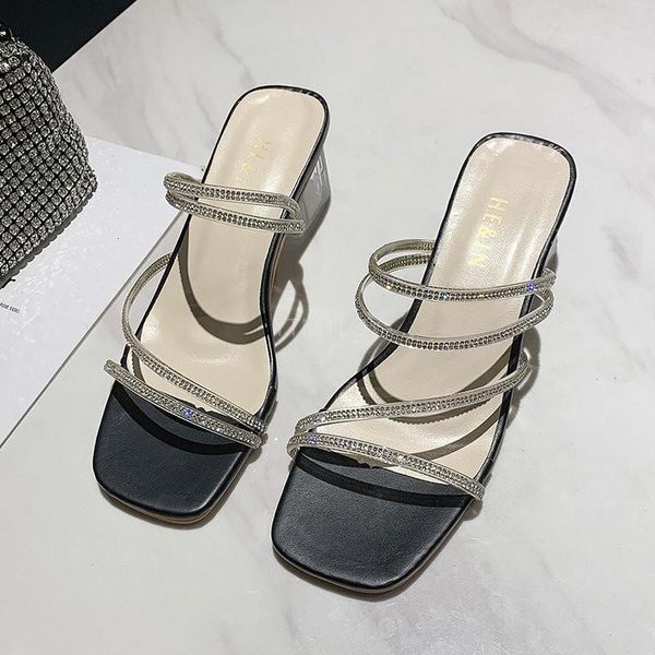 slippers crystal slipper women's style fashion all match chunky heel large size 35-44 zapatillas mujer casa sapato feminino psv7, Black 
slippers crystal slipper women's style fashion all match chunky heel large size 35-44 zapatillas mujer casa sapato feminino psv7, Black