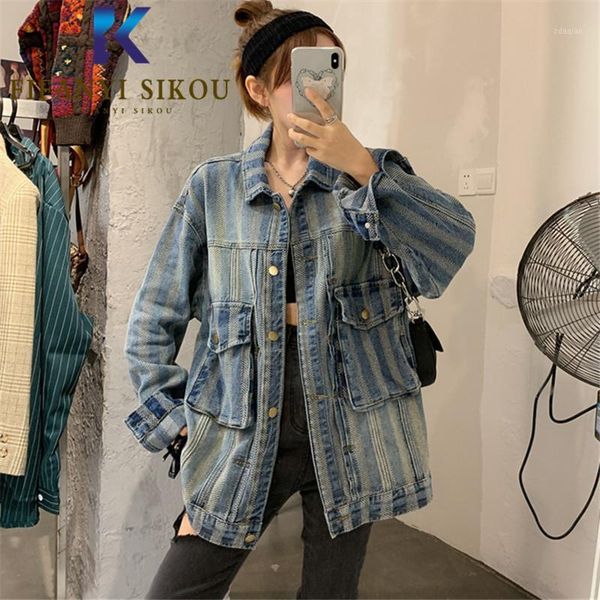 women's jackets jeans jacket women pocket lapel fashion washed striped denim autumn womens plus size loose coat harajuku, Black;brown
women's jackets jeans jacket women pocket lapel fashion washed striped denim autumn womens plus size loose coat harajuku, Black;brown