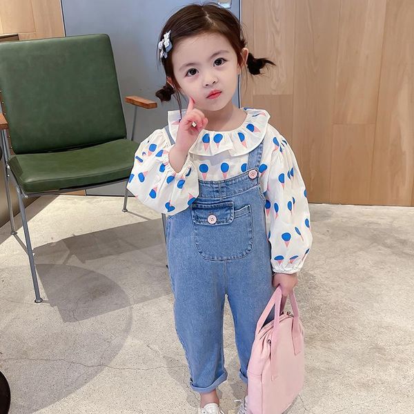girls' overalls the spring and autumn period han edition baby pants brim stylish children's jeans, Blue
girls' overalls the spring and autumn period han edition baby pants brim stylish children's jeans, Blue