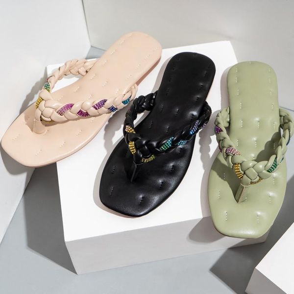 women clip toe slippers flip flops woven band color diamond square slides fashion females flat comfortable 2021, Black
women clip toe slippers flip flops woven band color diamond square slides fashion females flat comfortable 2021, Black