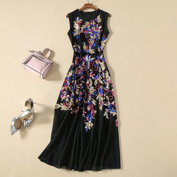 casual dresses quality 2021 high est runway dress women's sleeveless glitter sequined, Black;gray 
casual dresses quality 2021 high est runway dress women's sleeveless glitter sequined, Black;gray