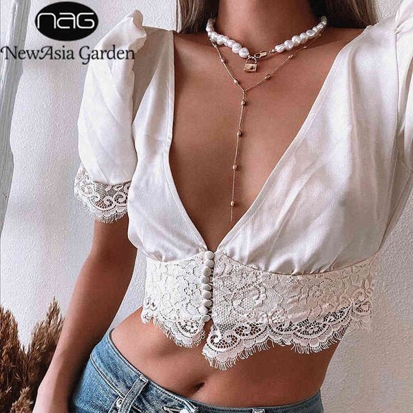 newasia v neck lace crop blouse women button puff sleeve satin shirt vintage blusas stretch womens and blouses 210413, White
newasia v neck lace crop blouse women button puff sleeve satin shirt vintage blusas stretch womens and blouses 210413, White