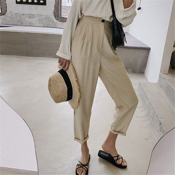 summer all match cotton linen thin plus size loose solid leisure pants women high waist harem trousers 210421, Black;white
summer all match cotton linen thin plus size loose solid leisure pants women high waist harem trousers 210421, Black;white