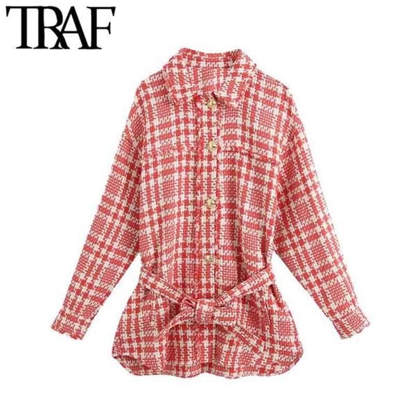 women fashion with belt oversized tweed jacket coat vintage long sleeve frayed tassel female outerwear chic 210507, Black;brown
women fashion with belt oversized tweed jacket coat vintage long sleeve frayed tassel female outerwear chic 210507, Black;brown