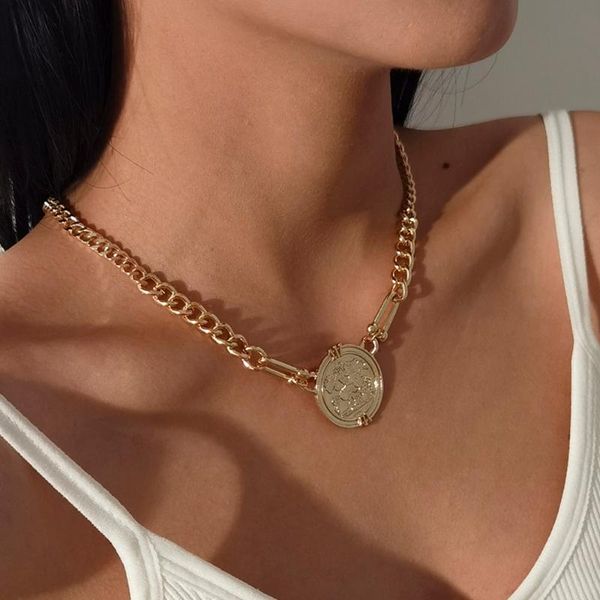 punk fashion thick chain coin pendant necklace women retro simple alloy geometric clavicle necklaces glamour party girl jewelry, Silver
punk fashion thick chain coin pendant necklace women retro simple alloy geometric clavicle necklaces glamour party girl jewelry, Silver