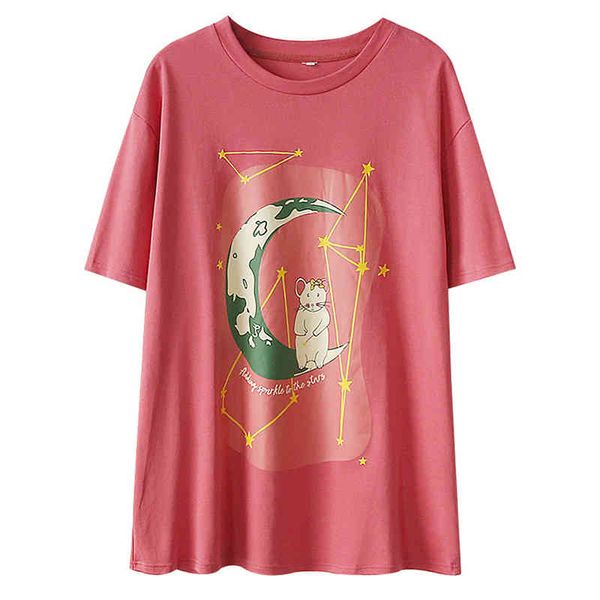 women pink white moon galaxy mouse print cute t-shirt short sleeve loose oversize sweet summer b0805 210514
women pink white moon galaxy mouse print cute t-shirt short sleeve loose oversize sweet summer b0805 210514