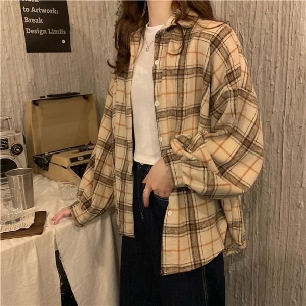 women's blouses & shirts women plaid oversize 3xl casual fashion loose all-match womens long sleeves soft chic korean style, White 
women's blouses & shirts women plaid oversize 3xl casual fashion loose all-match womens long sleeves soft chic korean style, White
