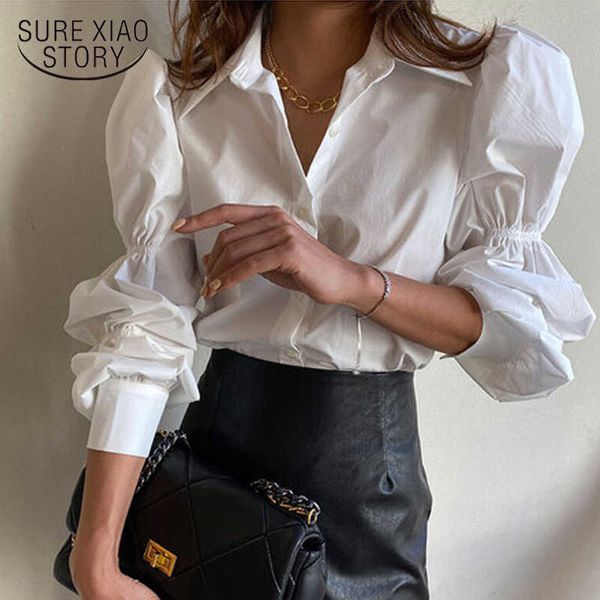 spring korean office lapel white blouse women versatile simple bubble sleeve fashion single breasted straight shirt 210527
spring korean office lapel white blouse women versatile simple bubble sleeve fashion single breasted straight shirt 210527