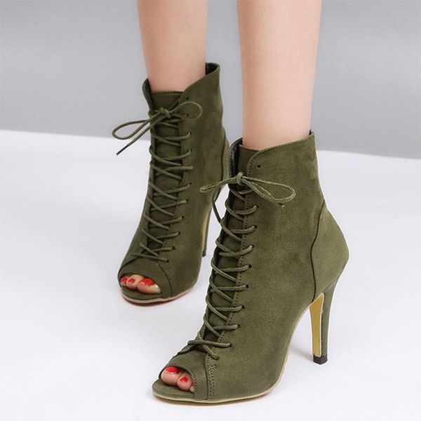 autumn women ankle boots suede peep toe high heels lace up stilettos ladies fashion female elegant platform casual shoes, Black 
autumn women ankle boots suede peep toe high heels lace up stilettos ladies fashion female elegant platform casual shoes, Black