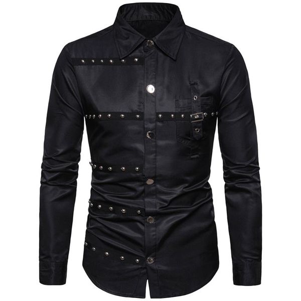 men's casual shirts men steampunk rivet patchwork long sleeve t-shirt turn down collar button nightclub stage performance costumes, White;black
men's casual shirts men steampunk rivet patchwork long sleeve t-shirt turn down collar button nightclub stage performance costumes, White;black