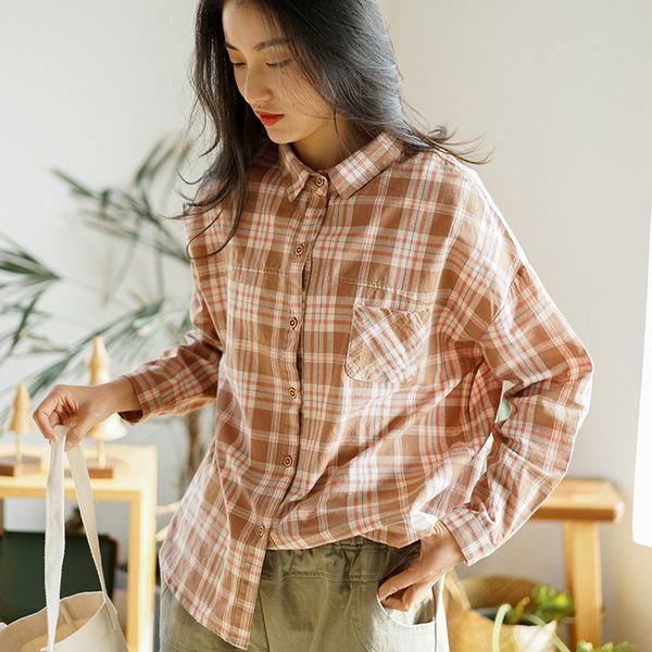 johnature spring plaid shirts for women korean style blouses loose 3 color casual cotton soft women casual shirts 210521, White
johnature spring plaid shirts for women korean style blouses loose 3 color casual cotton soft women casual shirts 210521, White