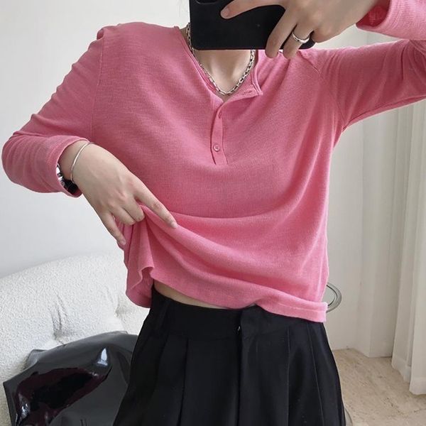 women's blouses & shirts autumn simple solid color round neck button knit sweater loose and thin skin-friendly t-shirt women, White
women's blouses & shirts autumn simple solid color round neck button knit sweater loose and thin skin-friendly t-shirt women, White