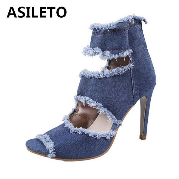 summer blue jeans boots cut women high heels gladiator sandals zipper peep toe broken denim party footwear sandalia cool, Black
summer blue jeans boots cut women high heels gladiator sandals zipper peep toe broken denim party footwear sandalia cool, Black