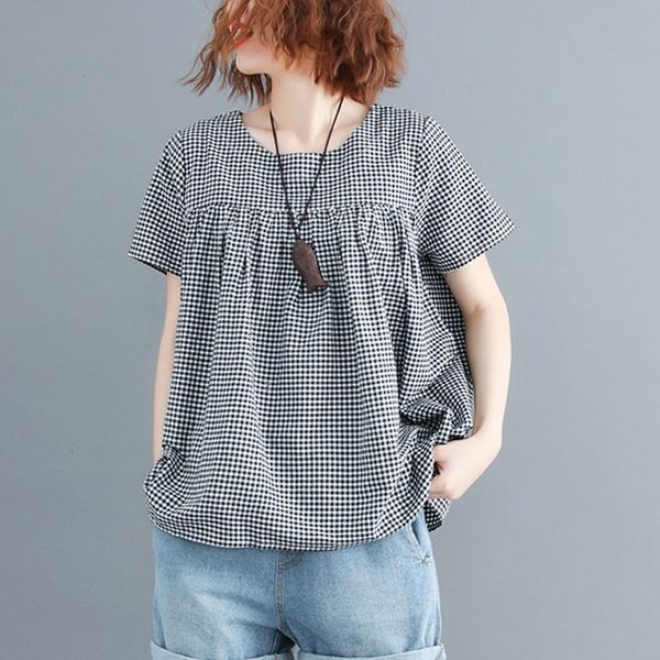 women cotton casual t-shirts new arrival summer simple style vintage plaid loose female short sleeve tees s3722 210412, White
women cotton casual t-shirts new arrival summer simple style vintage plaid loose female short sleeve tees s3722 210412, White