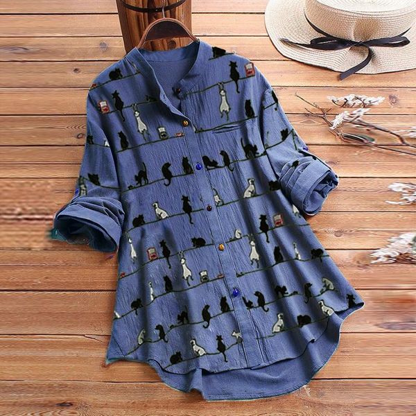 women's blouses & shirts femme women casual cat print long sleeve o-neck button loose shirt autumn plus size blouse et chemises, White
women's blouses & shirts femme women casual cat print long sleeve o-neck button loose shirt autumn plus size blouse et chemises, White
