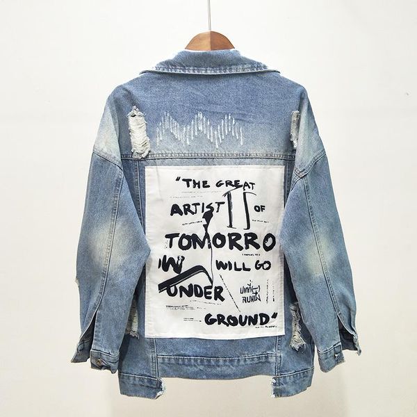 women's jackets plus size women letter printed korean hole denim jacket spring casual harajuku washed blue jean female student basic co, Black;brown
women's jackets plus size women letter printed korean hole denim jacket spring casual harajuku washed blue jean female student basic co, Black;brown