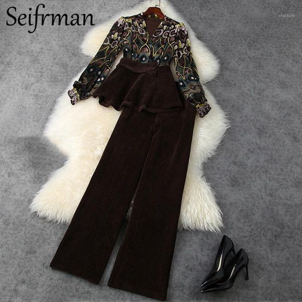 seifrmann autumn women fashion runway pants set lantern sleeve velvet + high waist wide leg long 2 two pieces suits women's tracksuits, Gray
seifrmann autumn women fashion runway pants set lantern sleeve velvet + high waist wide leg long 2 two pieces suits women's tracksuits, Gray