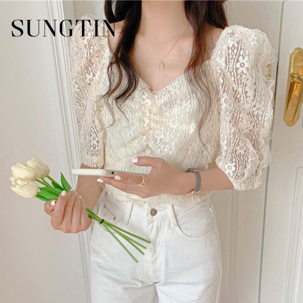 women's blouses & shirts sungtin summer v neck lace blouse shirt women beach hollow out party korean female chic slim elegant fren, White
women's blouses & shirts sungtin summer v neck lace blouse shirt women beach hollow out party korean female chic slim elegant fren, White