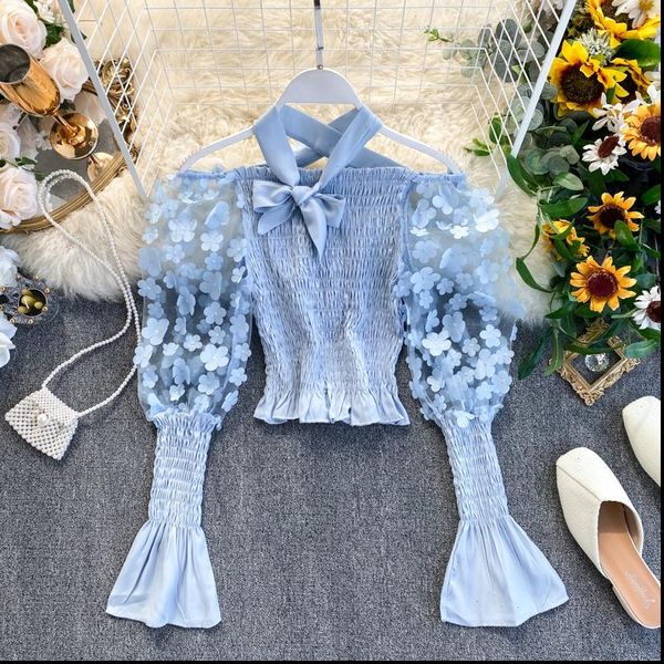 french women shirt vintage flower mesh patchwork puff sleeve blosue sweet bowknot off shoulder short shirts streetwear tee, White
french women shirt vintage flower mesh patchwork puff sleeve blosue sweet bowknot off shoulder short shirts streetwear tee, White