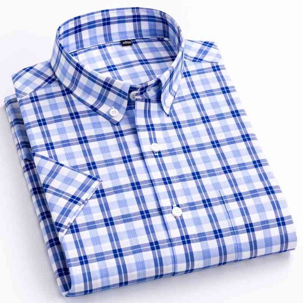 england style soft 100% cotton short sleeve shirts single patch pocket summer casual standard-fit button-down plaid stripe shirt 210331, White;black
england style soft 100% cotton short sleeve shirts single patch pocket summer casual standard-fit button-down plaid stripe shirt 210331, White;black