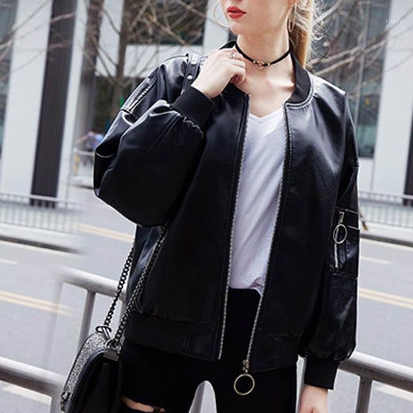 woman spring and autumn jackets baseball clothes korean edition o-neck leather england style loose coat women's, Black;brown
woman spring and autumn jackets baseball clothes korean edition o-neck leather england style loose coat women's, Black;brown