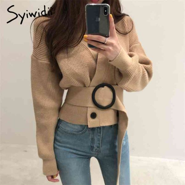 sweater cardigan autumn winter fashion knit outwears with belt chic v neck casual button korean women 210607, White;black
sweater cardigan autumn winter fashion knit outwears with belt chic v neck casual button korean women 210607, White;black