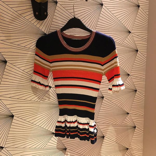 women's sweaters 19 summer simplicity stripes lotus leaf side sleeve round neck knitting sweater female s30229e91013, White;black
women's sweaters 19 summer simplicity stripes lotus leaf side sleeve round neck knitting sweater female s30229e91013, White;black