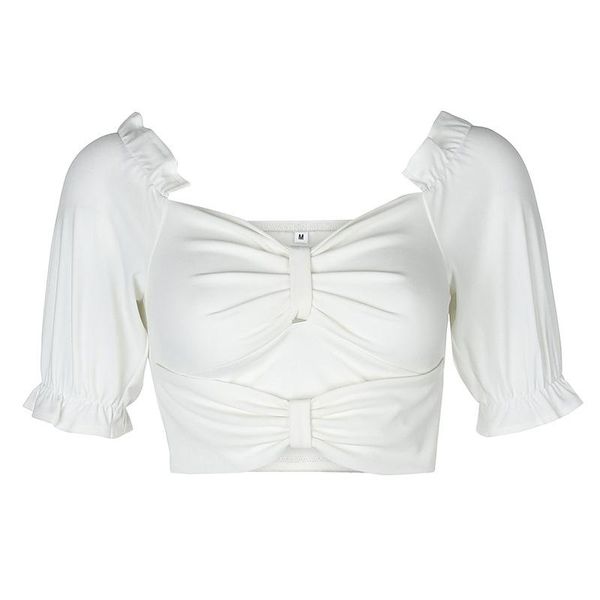 women's t-shirt summer bow-knot chest-shaped square neckline short-sleeved women, White
women's t-shirt summer bow-knot chest-shaped square neckline short-sleeved women, White