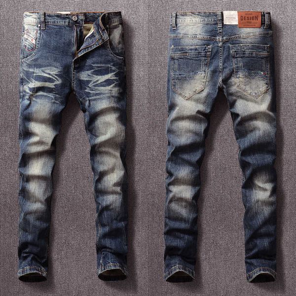 men's jeans italian style fashion retro blue elastic cotton slim fit ripped vintage designer denim pants ka8z
men's jeans italian style fashion retro blue elastic cotton slim fit ripped vintage designer denim pants ka8z