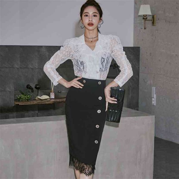 office 2 piece korean ladies sets double-breasted lace blouse black tight skirt party suit for women china clothing 210602, White
office 2 piece korean ladies sets double-breasted lace blouse black tight skirt party suit for women china clothing 210602, White