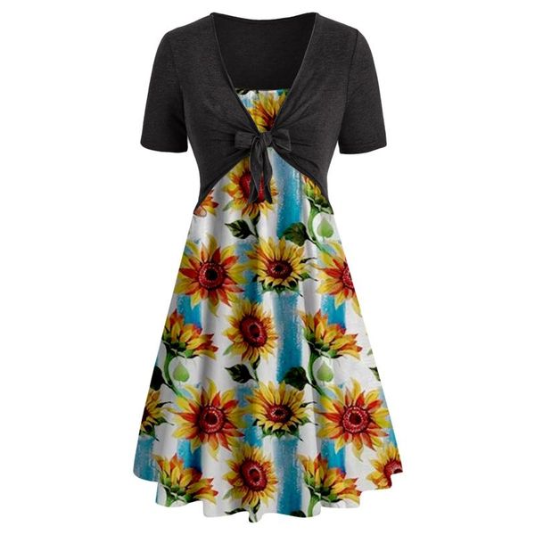 casual dresses fashion women's short sleeve cross knot bandage midi dress sunflower print suit beach holiday sundress female, Black;gray
casual dresses fashion women's short sleeve cross knot bandage midi dress sunflower print suit beach holiday sundress female, Black;gray