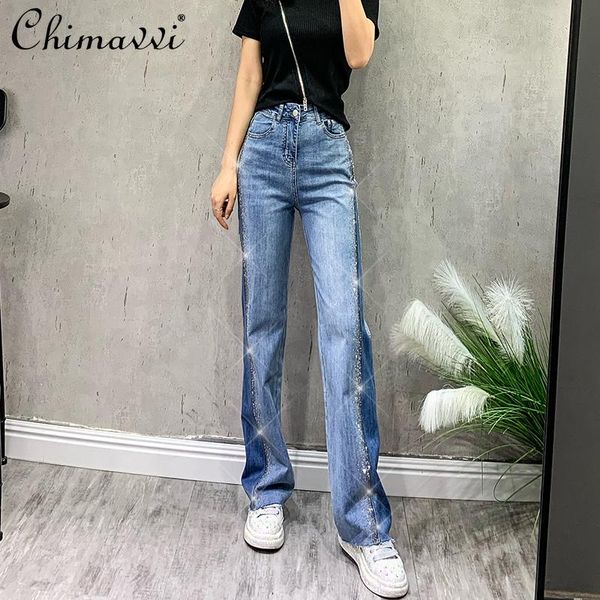 women's jeans 2021 spring color contrast rhinestone high waist pants loose slimming drape mop wide leg denim trousers, Blue
women's jeans 2021 spring color contrast rhinestone high waist pants loose slimming drape mop wide leg denim trousers, Blue
