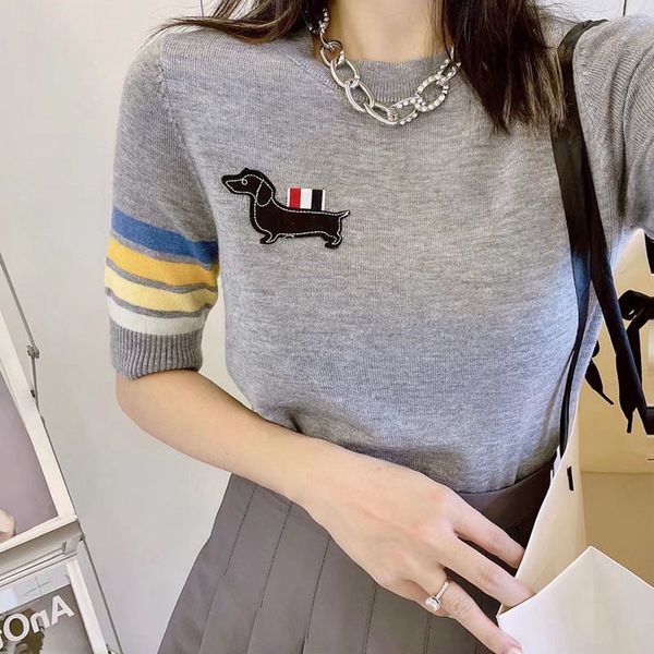 tb four-bar colored striped puppy badge round neck knit t-shirt female college wind repair aged short sleeve upper summer, White
tb four-bar colored striped puppy badge round neck knit t-shirt female college wind repair aged short sleeve upper summer, White