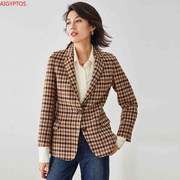 women's wool & blends autumn and winter long-sleeved single-breasted wild short waist plaid woolen small suit casual jacket wen4, Black
women's wool & blends autumn and winter long-sleeved single-breasted wild short waist plaid woolen small suit casual jacket wen4, Black