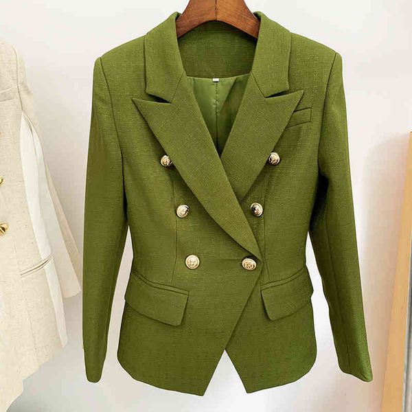 high street est classic designer blazer women's lion buttons double breasted slim fit textured army green 210521, White;black
high street est classic designer blazer women's lion buttons double breasted slim fit textured army green 210521, White;black