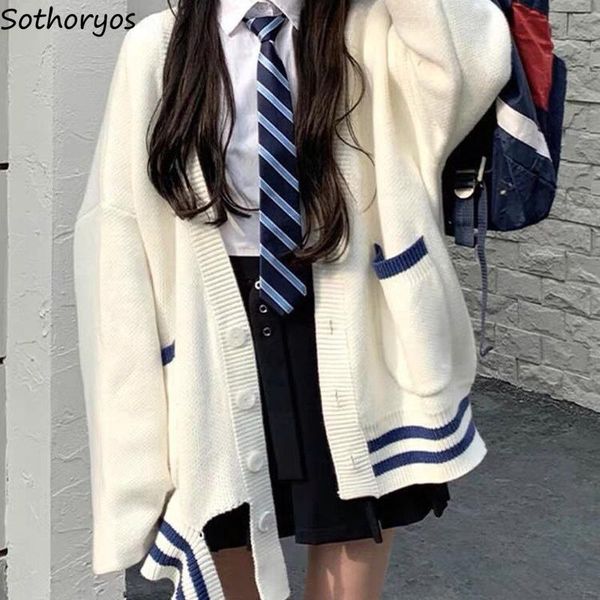 women's knits & tees cardigan women design panelled loose streetwear outwear v-neck pockets single breasted preppy style teens harajuku, White
women's knits & tees cardigan women design panelled loose streetwear outwear v-neck pockets single breasted preppy style teens harajuku, White