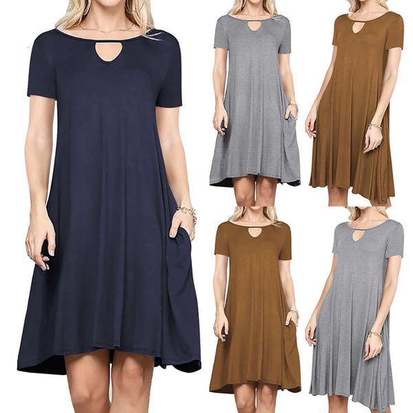 casual dresses 2021 spring and summer women's round neck short sve pocket drs, Black;gray
casual dresses 2021 spring and summer women's round neck short sve pocket drs, Black;gray