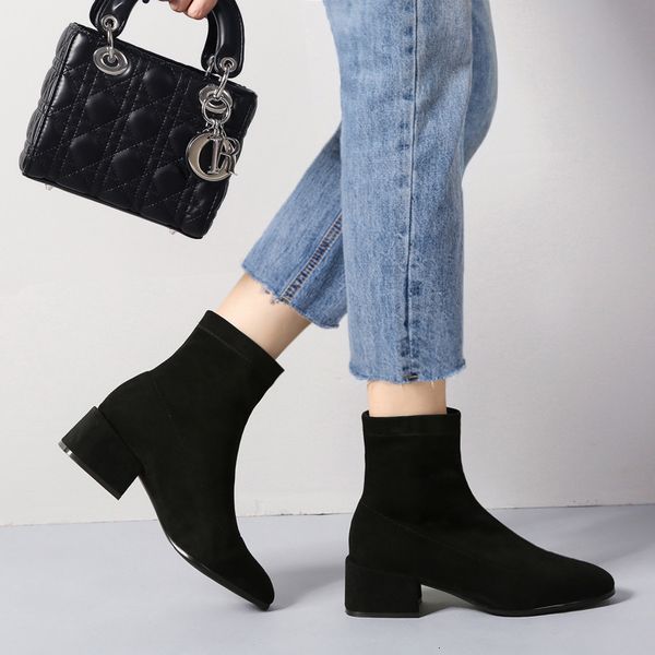 boots 2021 single thick women's elastic force, Black 
boots 2021 single thick women's elastic force, Black