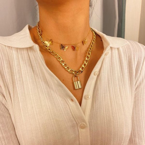 pendant necklaces 2021 fashion retro multi-layer lock necklace simple geometry butterfly women's clavicle chain, Silver
pendant necklaces 2021 fashion retro multi-layer lock necklace simple geometry butterfly women's clavicle chain, Silver