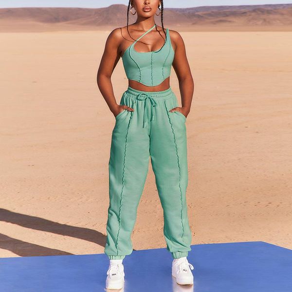 women's tanks & camis 2021 autumn slanting shoulder halter camisole sports trousers two-piece suit fashion street style trend women, White
women's tanks & camis 2021 autumn slanting shoulder halter camisole sports trousers two-piece suit fashion street style trend women, White
