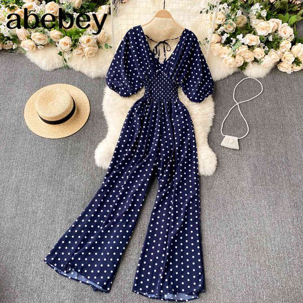 women polka dot rompers korean v neck backless puff sleeve jumpsuits summer chic elastic ruched wide leg 210512, Black;white
women polka dot rompers korean v neck backless puff sleeve jumpsuits summer chic elastic ruched wide leg 210512, Black;white