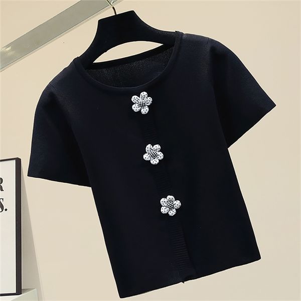 women's t-shirt fashion short sleeve white black knitted t shirts women korean style flower button o-neck baggy loose womens
women's t-shirt fashion short sleeve white black knitted t shirts women korean style flower button o-neck baggy loose womens