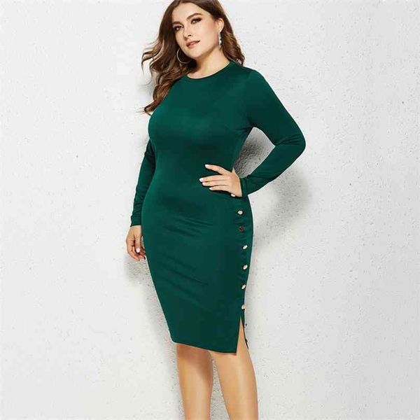 plus size solid long sleeve knee-length dress o neck causal side button decor autumn winter hips oversize black es 210507, Black;gray
plus size solid long sleeve knee-length dress o neck causal side button decor autumn winter hips oversize black es 210507, Black;gray