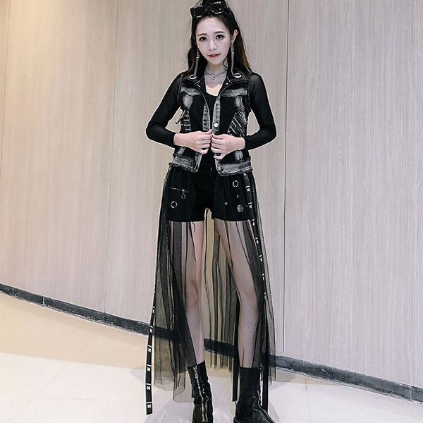 women's vests high street fashion design splice mesh denim woman's waistcoat vests long jacket lapel fine fit single breasted vest, Black;white
women's vests high street fashion design splice mesh denim woman's waistcoat vests long jacket lapel fine fit single breasted vest, Black;white