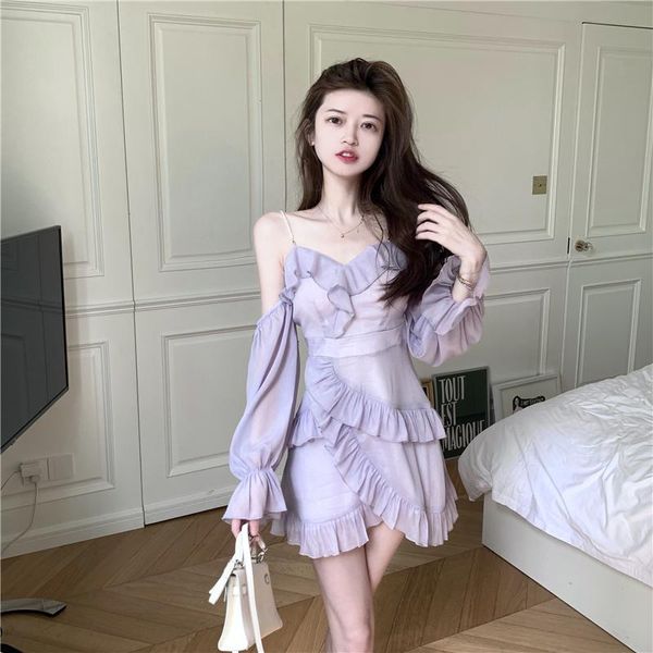 casual dresses temperament slim long sleeve irregular purple dress mini chiffon vestido de mujer korean chic spaghetti strap ruffled, Black;gray
casual dresses temperament slim long sleeve irregular purple dress mini chiffon vestido de mujer korean chic spaghetti strap ruffled, Black;gray