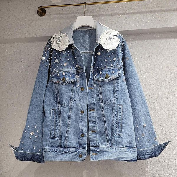 women's jackets vintage manual diamond sequin blue denim jacket women autumn fashion lace patchwork lapel long sleeves jeans loose casu, Black;brown
women's jackets vintage manual diamond sequin blue denim jacket women autumn fashion lace patchwork lapel long sleeves jeans loose casu, Black;brown