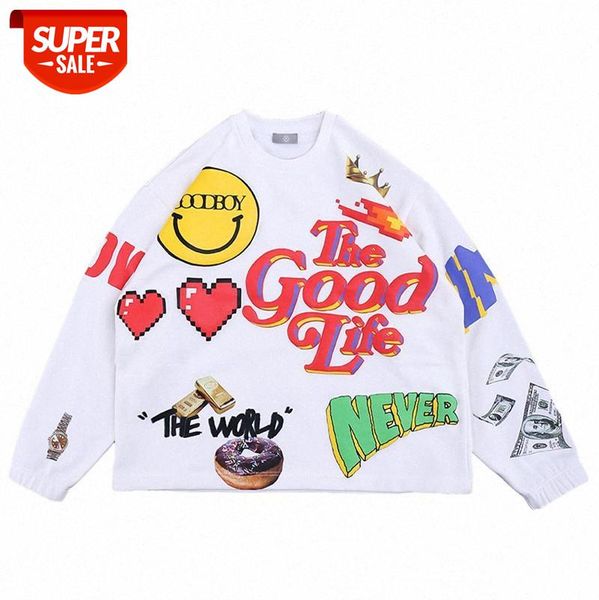 american hip-hop high street casual t-shirt loose graffiti love smiley print pullover sweater men #b20q, Black
american hip-hop high street casual t-shirt loose graffiti love smiley print pullover sweater men #b20q, Black