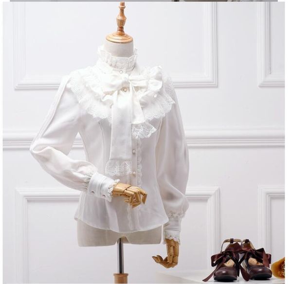 women's blouses & shirts spring autumn vintage lolita long sleeve chiffon shirt women stand collar elegant blusas female gothic blouse, White
women's blouses & shirts spring autumn vintage lolita long sleeve chiffon shirt women stand collar elegant blusas female gothic blouse, White
