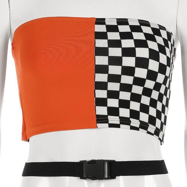 women's t-shirt buckle belt patchwork checkerboard strapless summer checkered crop women streetwear bandeau ong3, White
women's t-shirt buckle belt patchwork checkerboard strapless summer checkered crop women streetwear bandeau ong3, White
